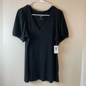 Torrid Black Fitted Super Soft Rib V-Neck Puff Sleeve Tee, Size 1X, NWT
